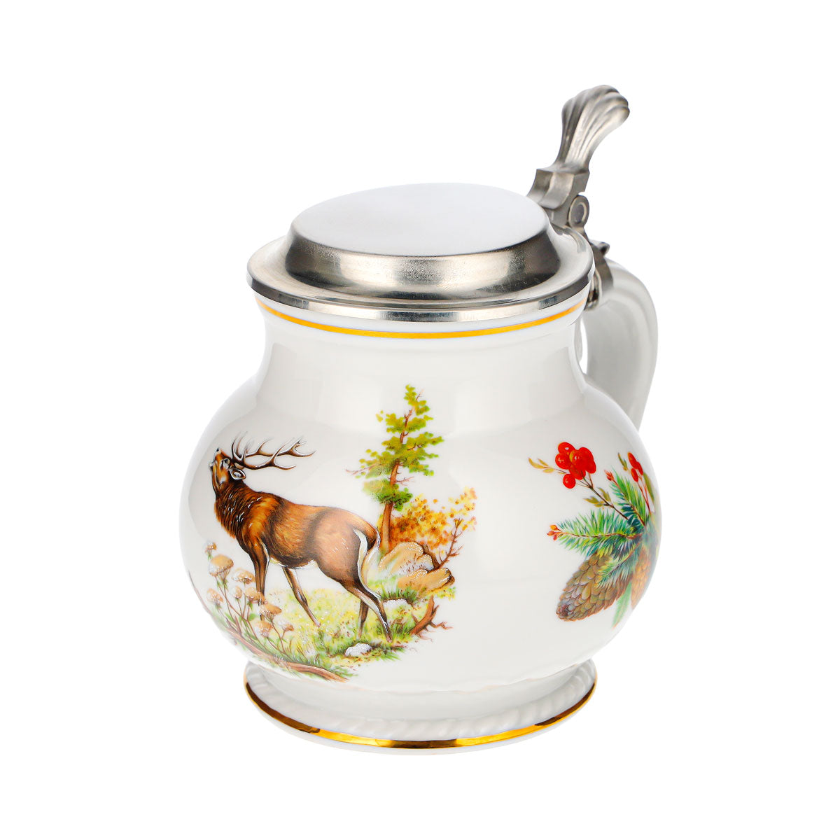 Beer Mug with Pewter Lid, Deer Motif, Ceramic, Glass, Earthenware, Collectible, Retro – View 6