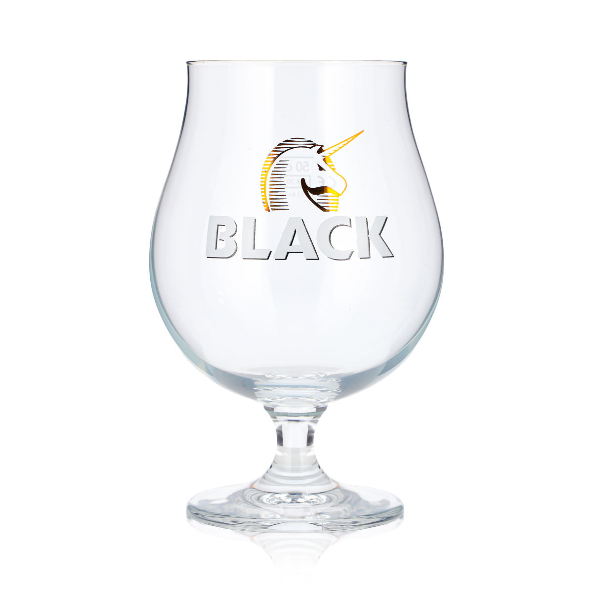 Black Beer Glass, 0.5 L, Goblet, Unicorn Logo, White Lettering, Ritzenhoff