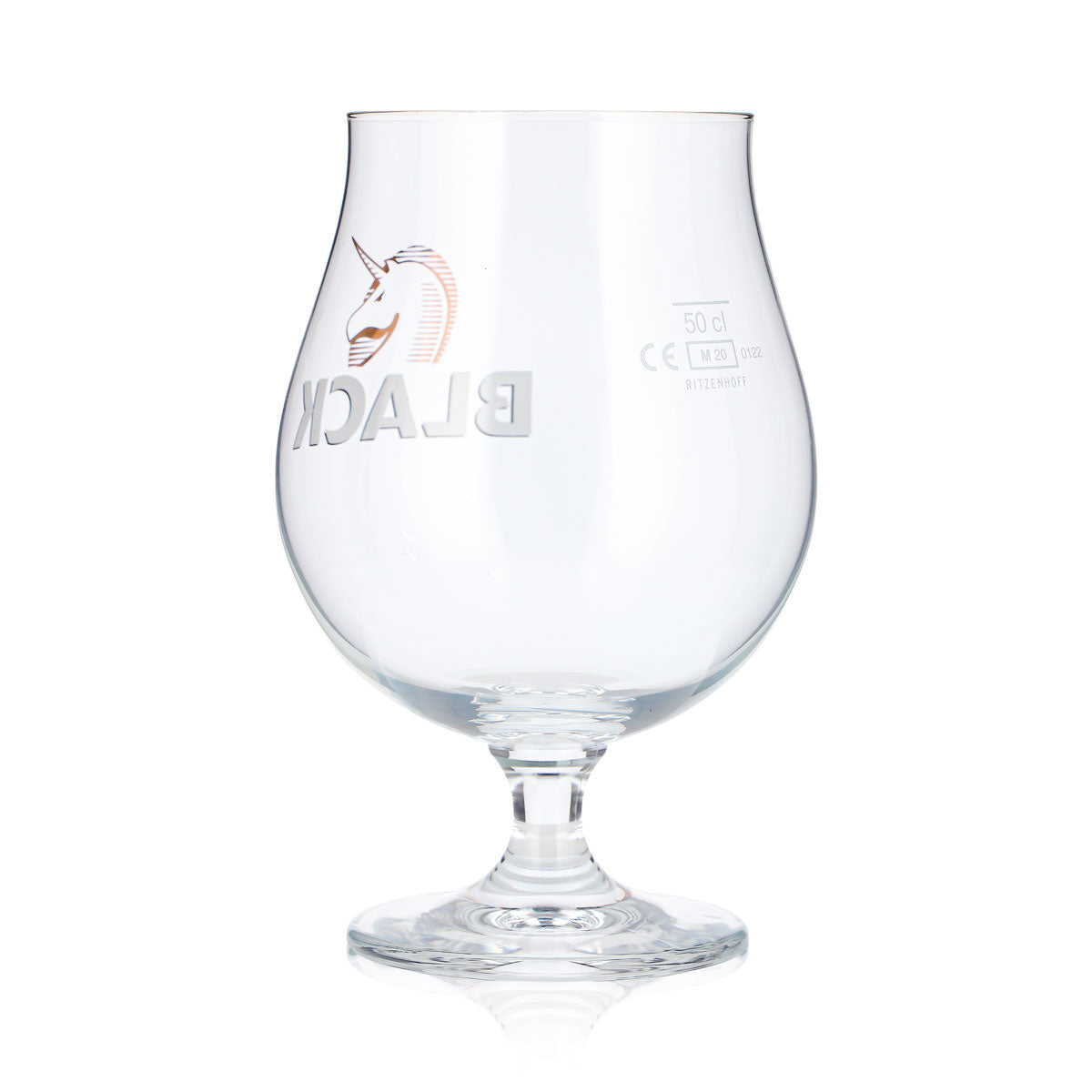 Black Beer Glass, 0.5 L, Goblet, Unicorn Logo, White Lettering, Ritzenhoff – View 3