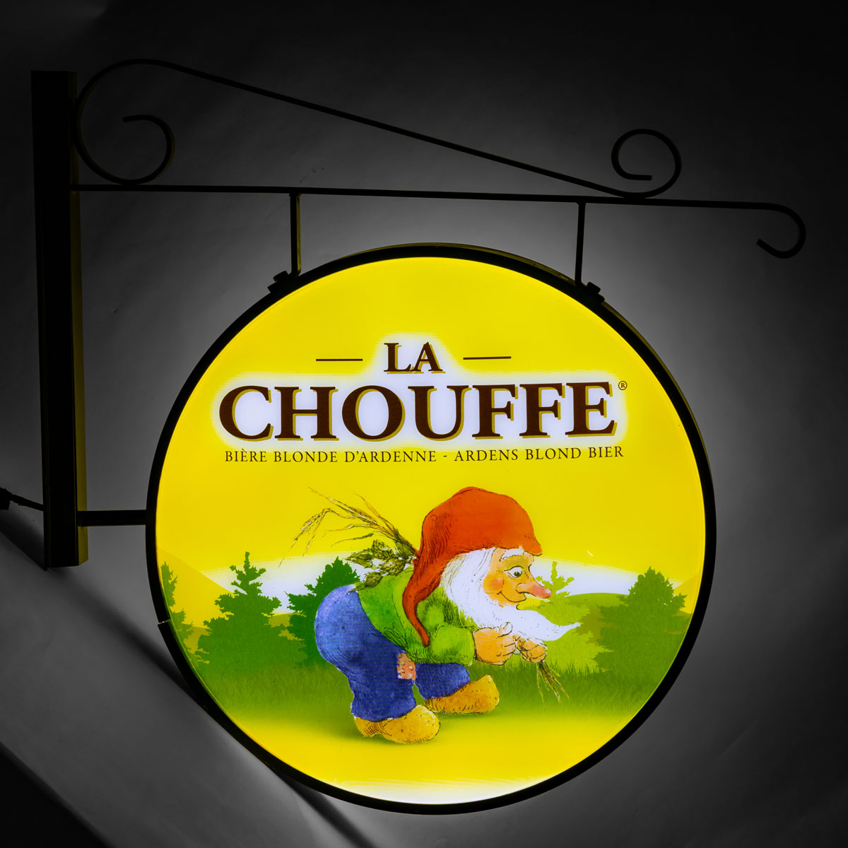 Brasserie D'Achouffe beer neon sign with black wall mount – View 3