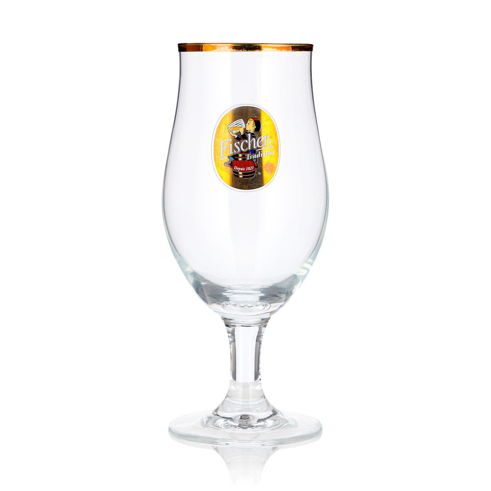 Brasserie Fischer Beer Glass 0.25 L Tulip-Shaped with Gold Rim "Depuis 1821" Beer Glass, Goblet