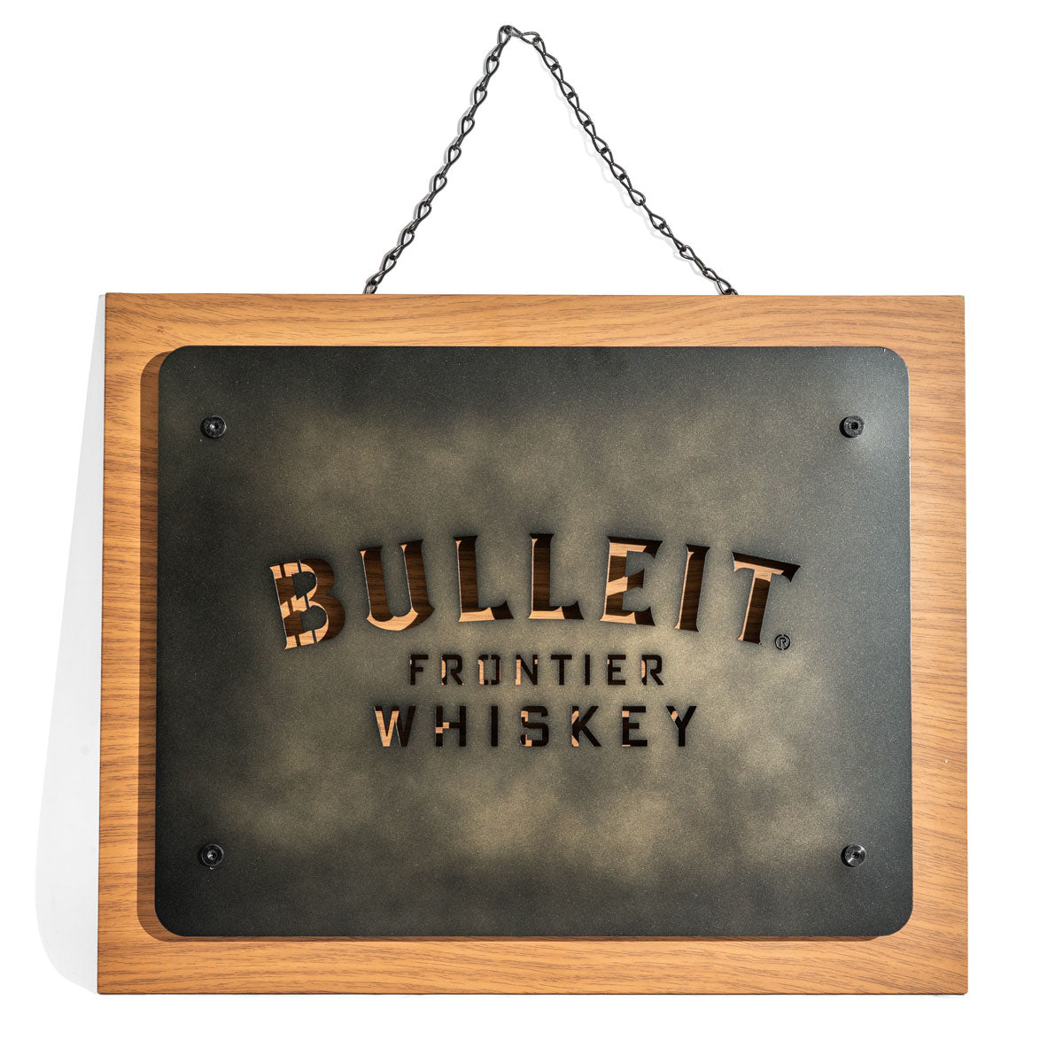 Bulleit Whiskey LED illuminated sign Illuminated advertising on real wood base – View 3