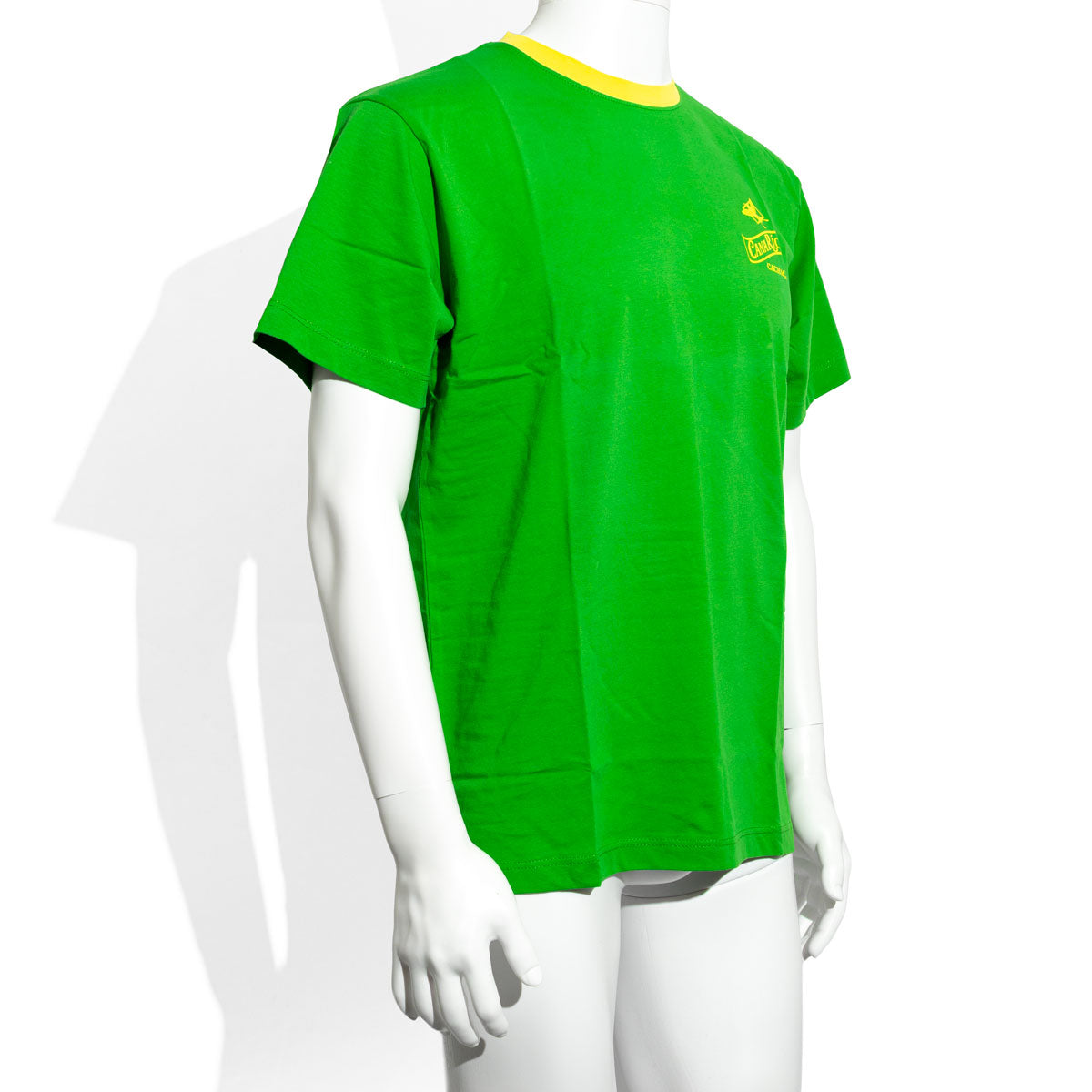 Canario Cachaca T-shirt for men, plain green, round neckline, yellow trim, size M – View 2