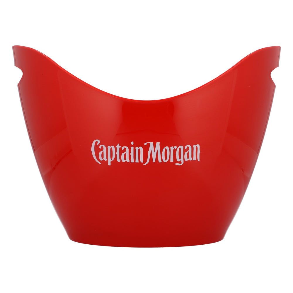 Captain Morgan Rum Bottle Cooler Ice Bucket Red with White Logo on Both Sides