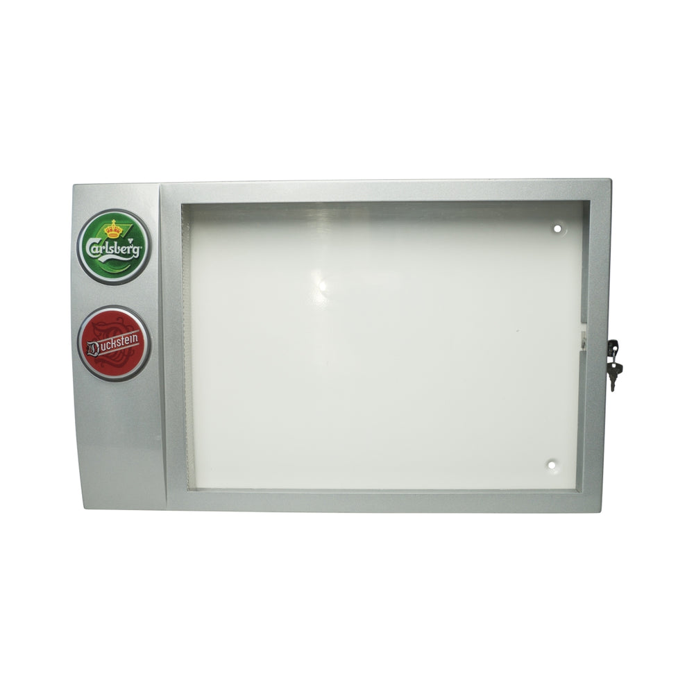 Carlsberg Duckstein display case, illuminated, menu card, lockable, used