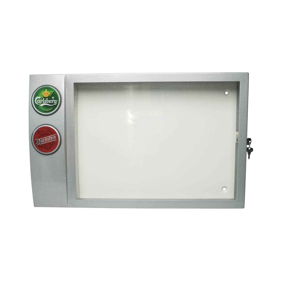 Carlsberg Duckstein display case, illuminated, menu card, lockable, used