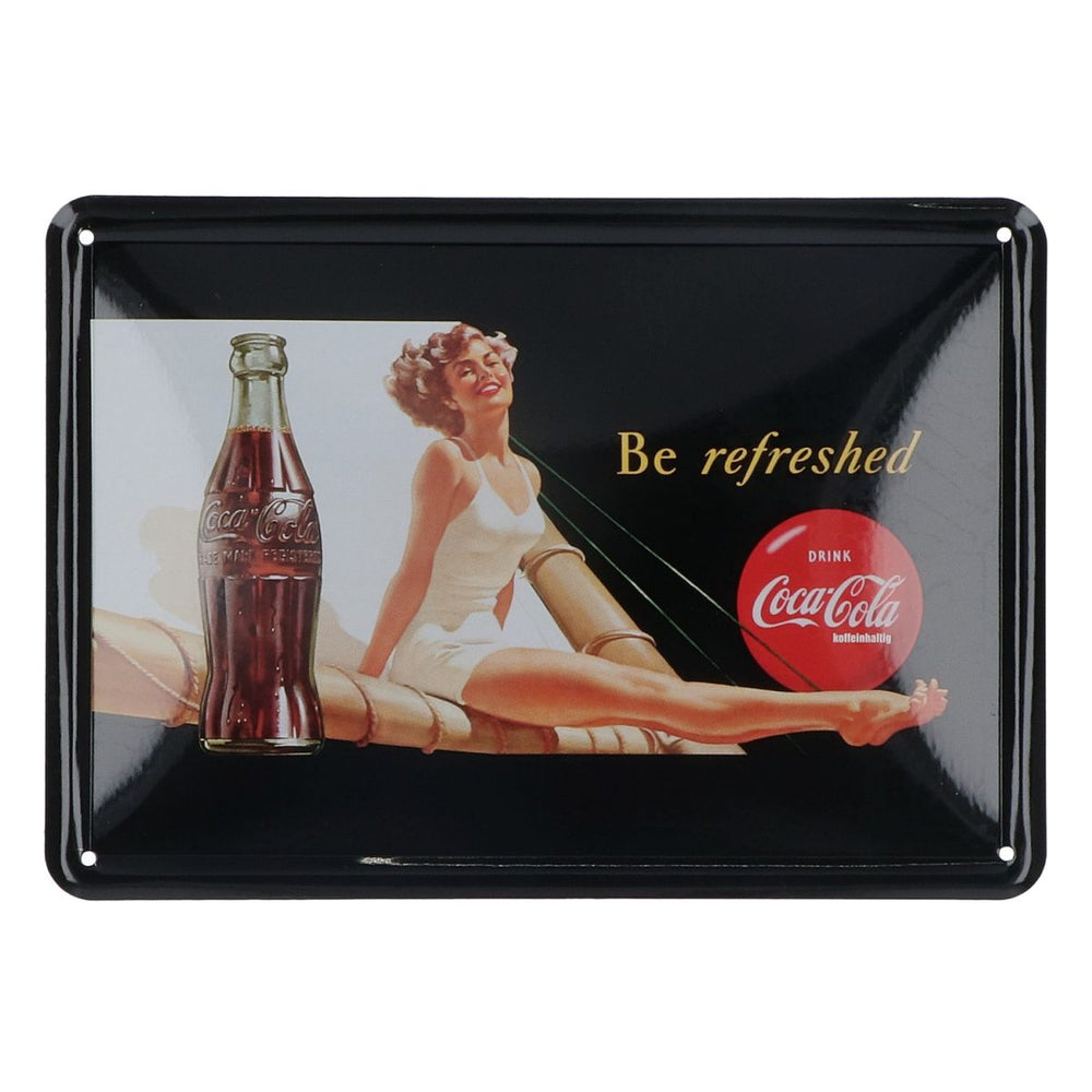 Coca Cola metal sign, 15x10cm, advertising sign, Be refreshed, wall decoration, merch, advertising