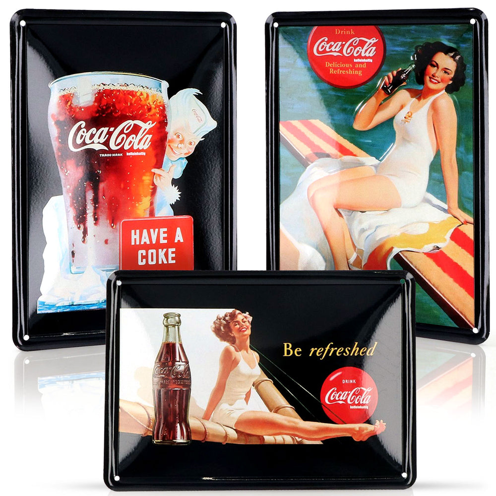 Coca Cola Fan Bundle Set II consisting of 3 different tin signs for wall decoration