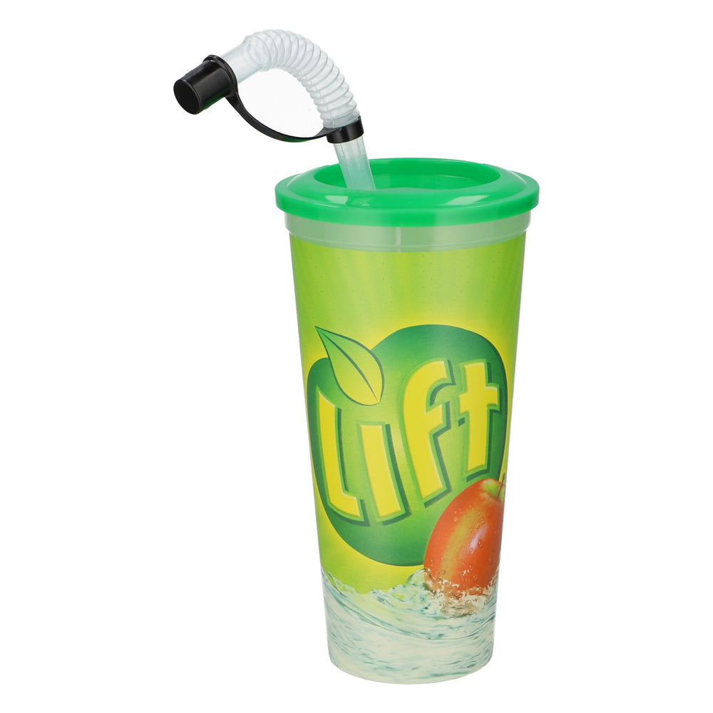Coca-Cola Lift Reusable Cup, 0.6 L, Apple Design with Straw, Plastic