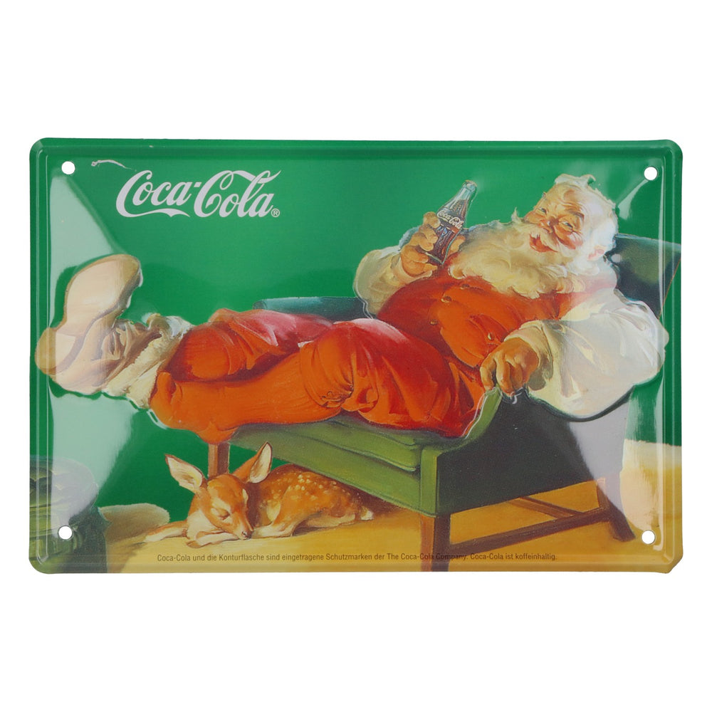 Coca-Cola Soft Drink Metal Sign: Reclining Santa Claus, 15x10 cm