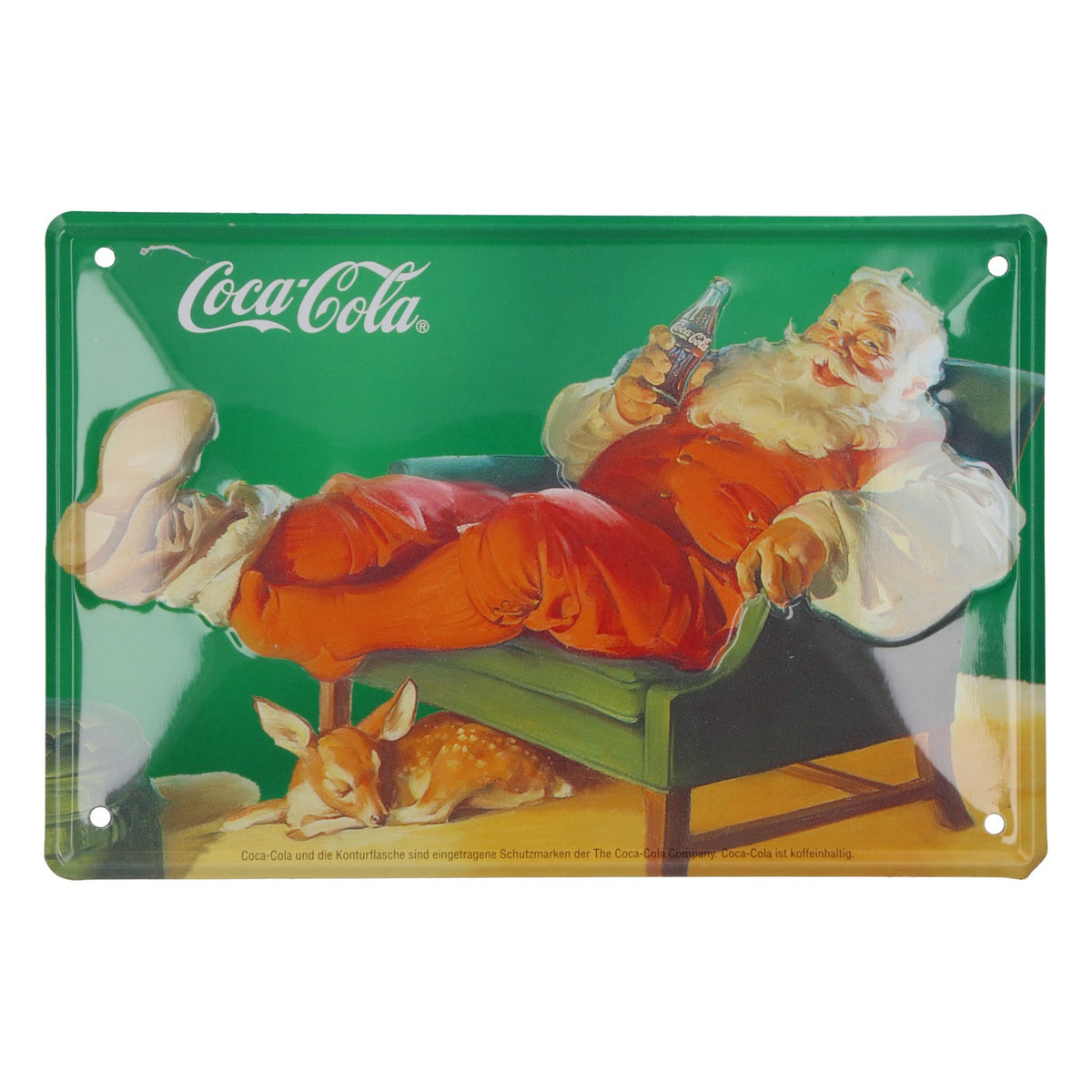 Coca-Cola Soft Drink Metal Sign: Reclining Santa Claus, 15x10 cm