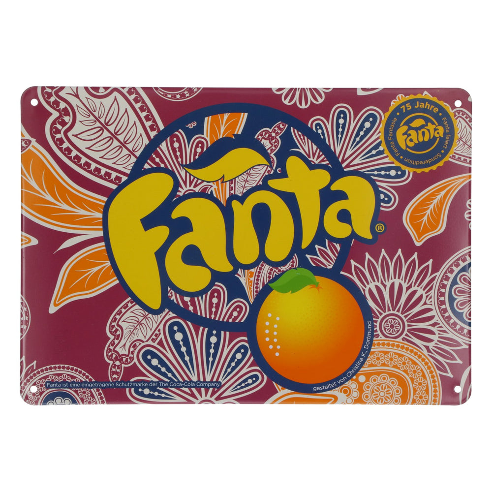 Coca-Cola Soft Drink Metal Sign Wall Decoration Fanta Purple 75th Anniversary 21x15cm