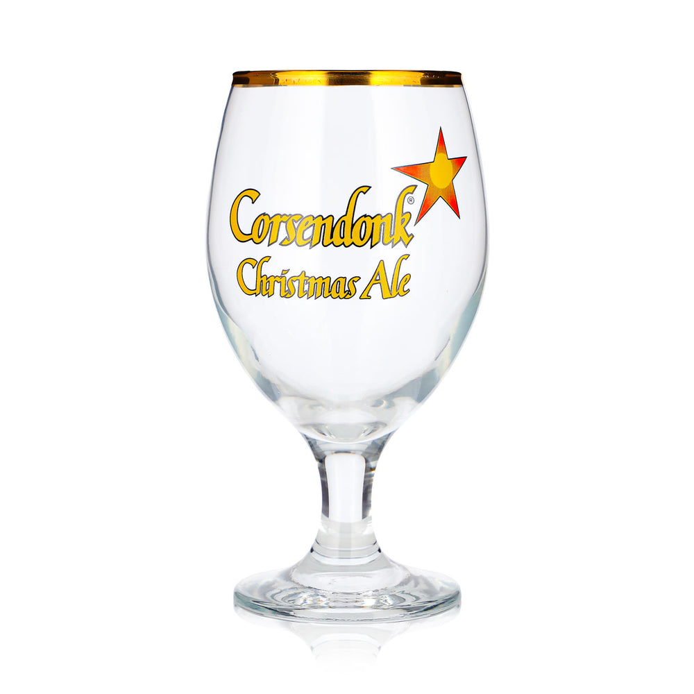 Corsendonk Beer Glass, 0.4 L, Tulip-Shaped, Christmas Ale, Gold Rim