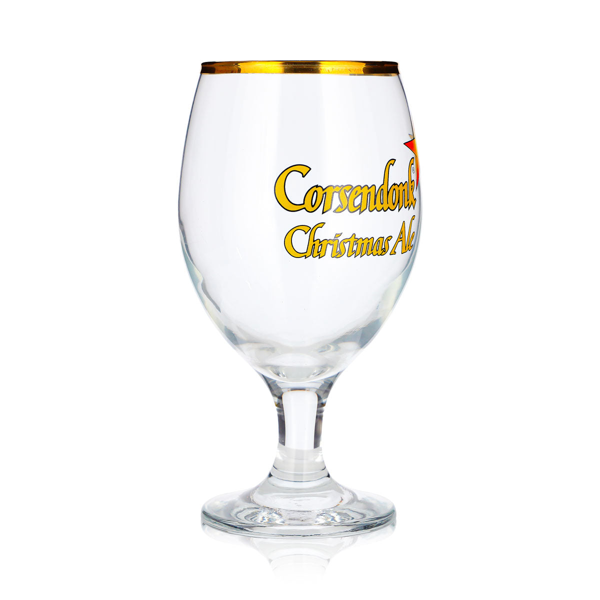 Corsendonk Beer Glass, 0.4 L, Tulip-Shaped, Christmas Ale, Gold Rim – View 2