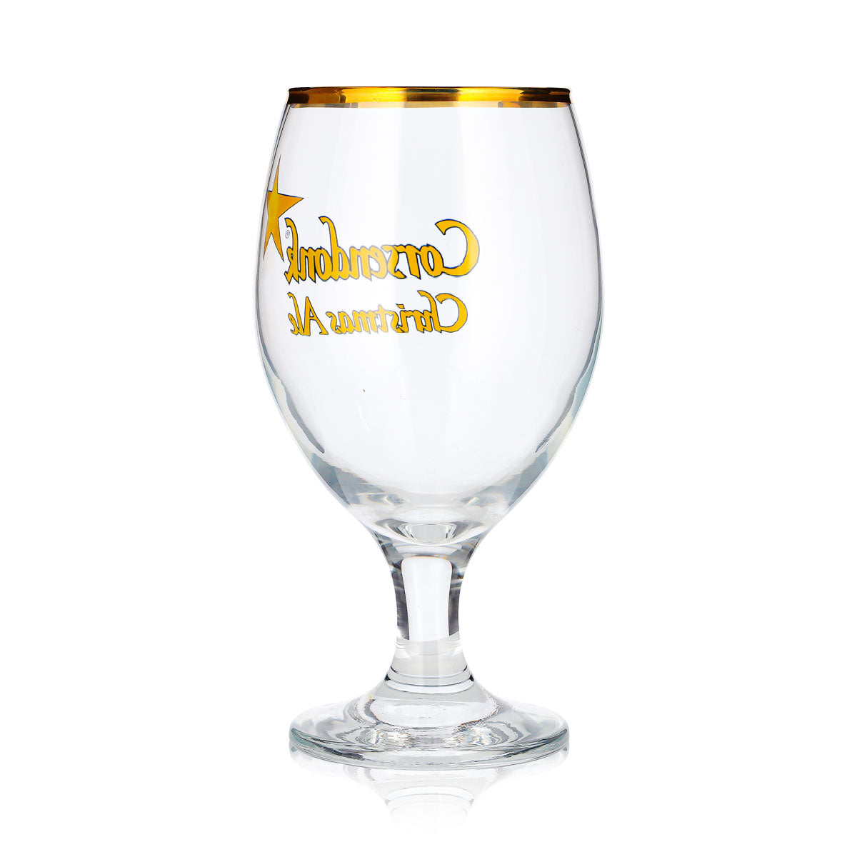 Corsendonk Beer Glass, 0.4 L, Tulip-Shaped, Christmas Ale, Gold Rim – View 3