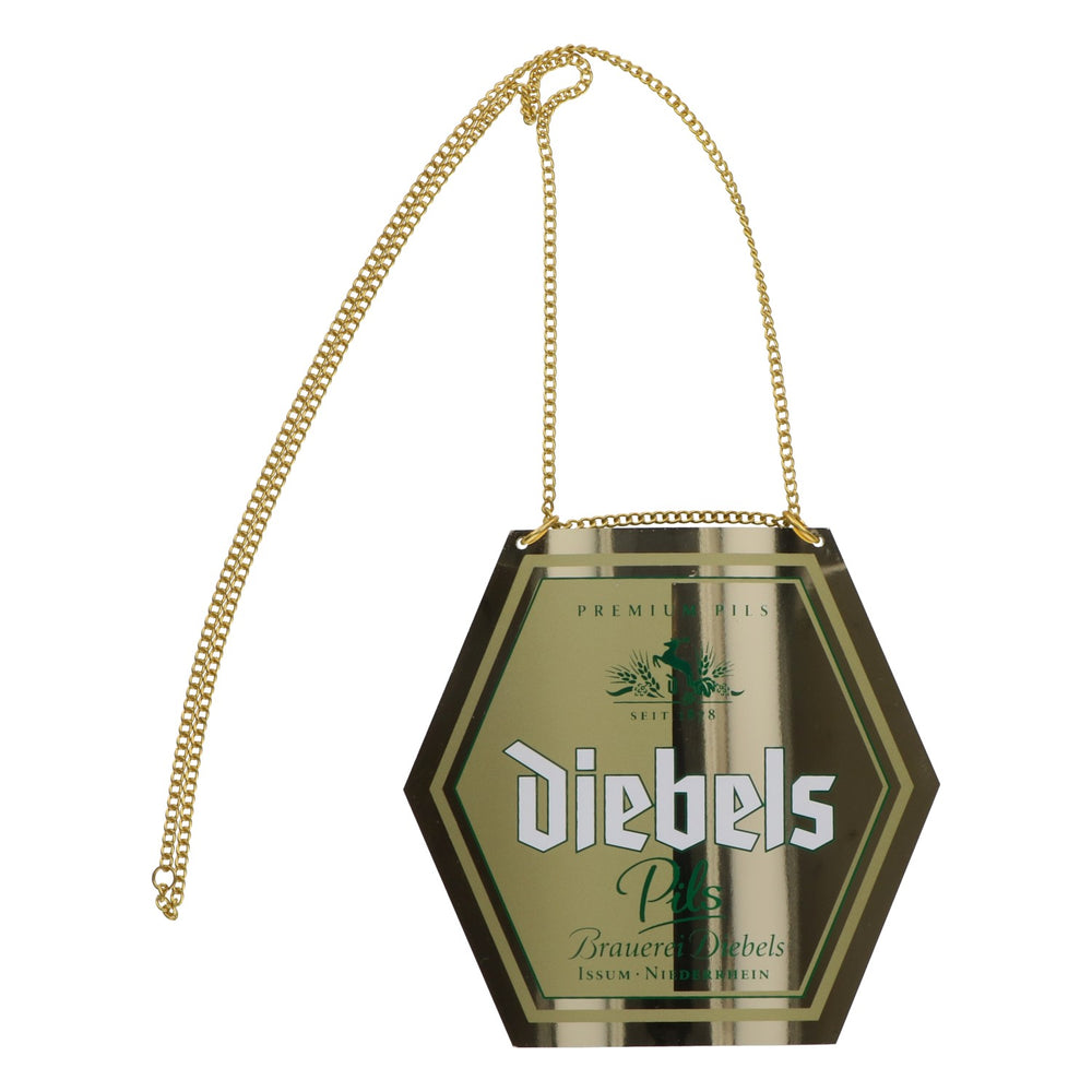 Diebels Beer Tap Sign Beer Sign Gold incl. Gold Chain "Diebels Pils"