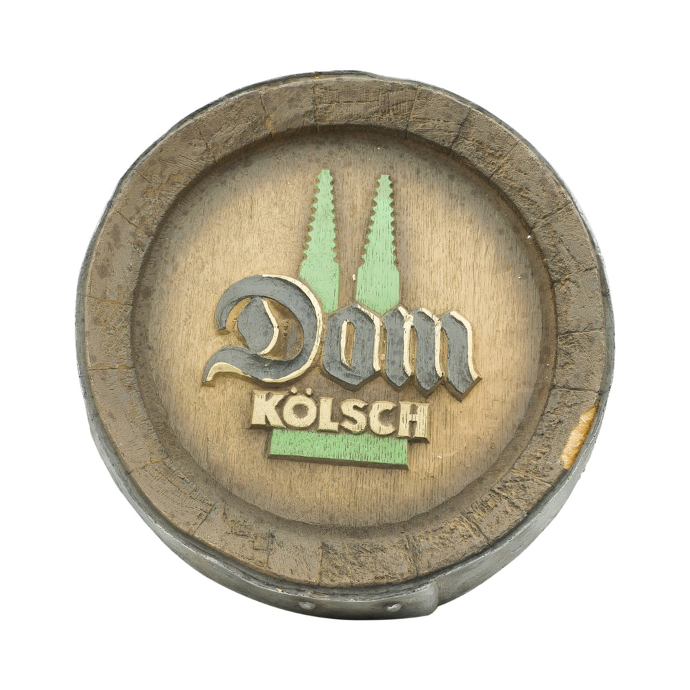 Cologne Kölsch beer keg lid advertising sign wood look keg base plastic green