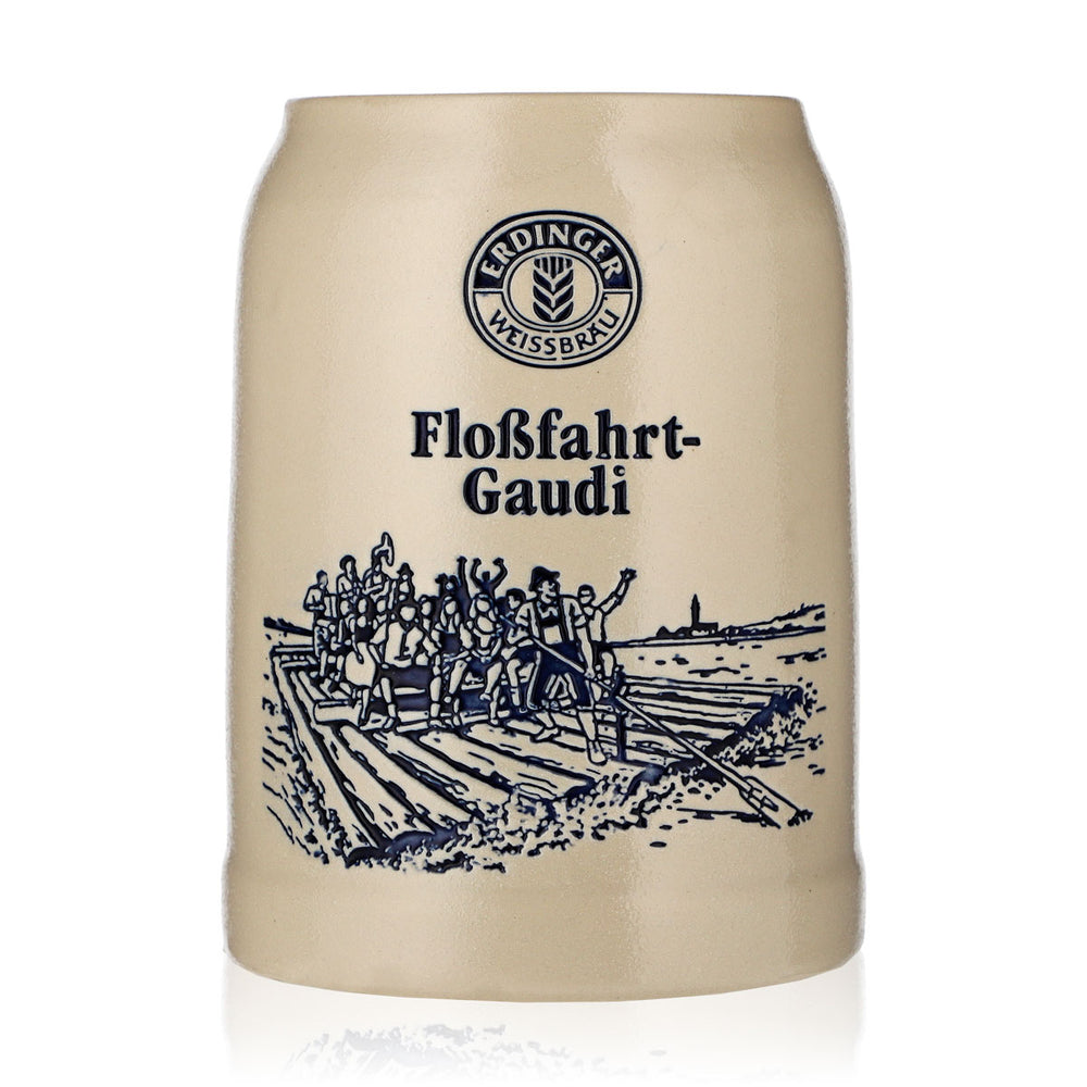 Erdinger Beer Glass Mug, 0.69 L, Clay Mug, "Rafting Fun" Stone Design