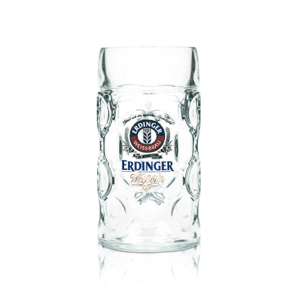Erdinger Weißbräu beer mug 1.0 l – Punktseidel tankard glass with logo & calibration mark