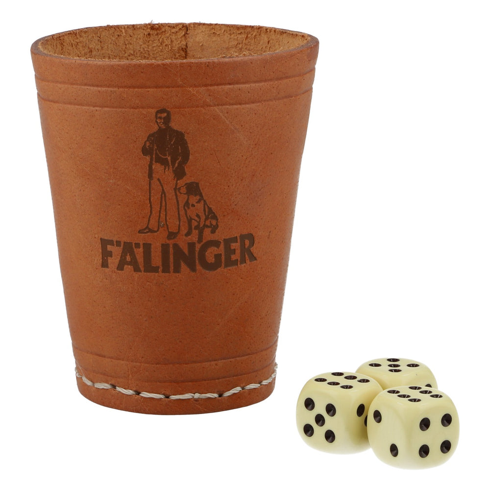 Fälinger Korn Leather Dice Cup, 3 Dice, Brown, Logo, 6.5 cm, Dice Game