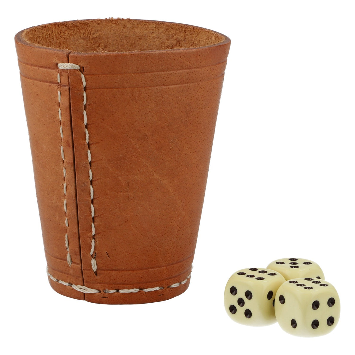 Fälinger Korn Leather Dice Cup, 3 Dice, Brown, Logo, 6.5 cm, Dice Game – View 2