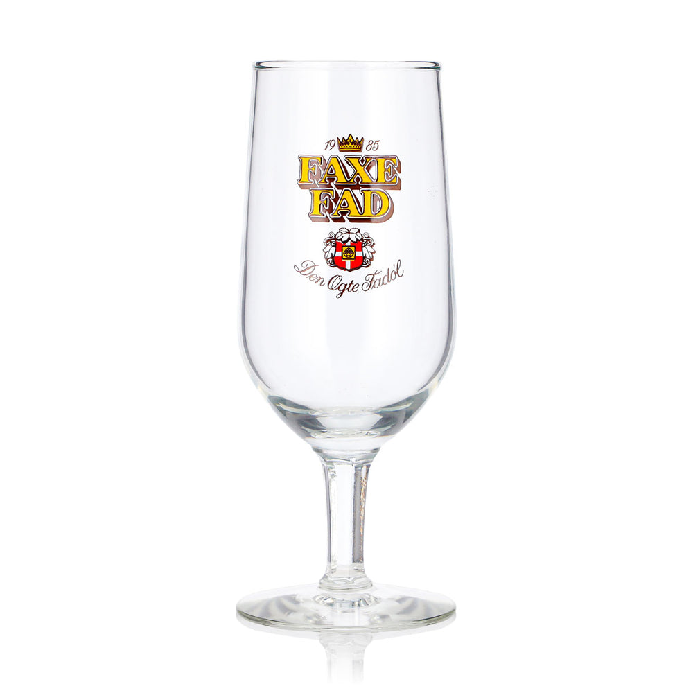 Faxe Fad Beer Glass 0.25 L Tulip-Shaped, Yellow Logo, 1985 Beer Glass, Goblet, Beer Tulip