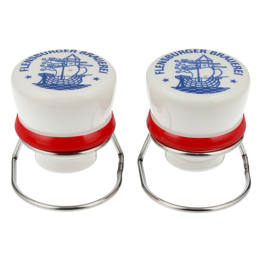 Flensburger Pilsener FLENS Salt and Pepper Shakers "Bügelverschluss Plopper"