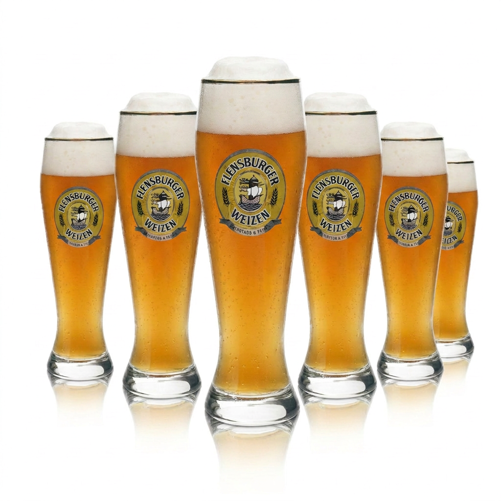 Flensburg Wheat Beer Glasses, Set of 6, 0.3 L, Wheat Beer Glass with Gold Rim, Hefeweizen, Rastal
