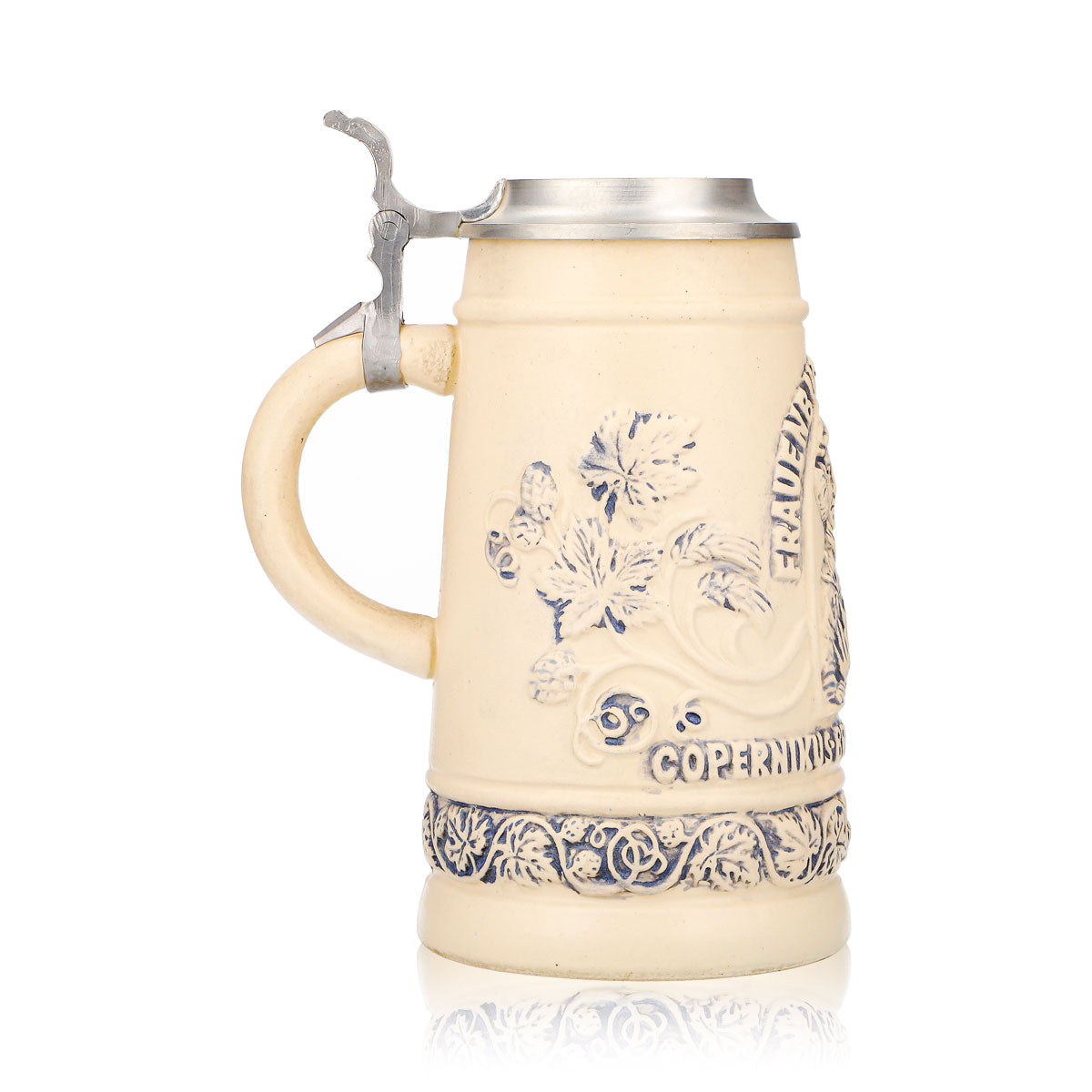 Frauenburg "Mumme" Beer Glass Clay Jug, 0.74 L, with Pewter Lid and Copernicus Relief – View 3