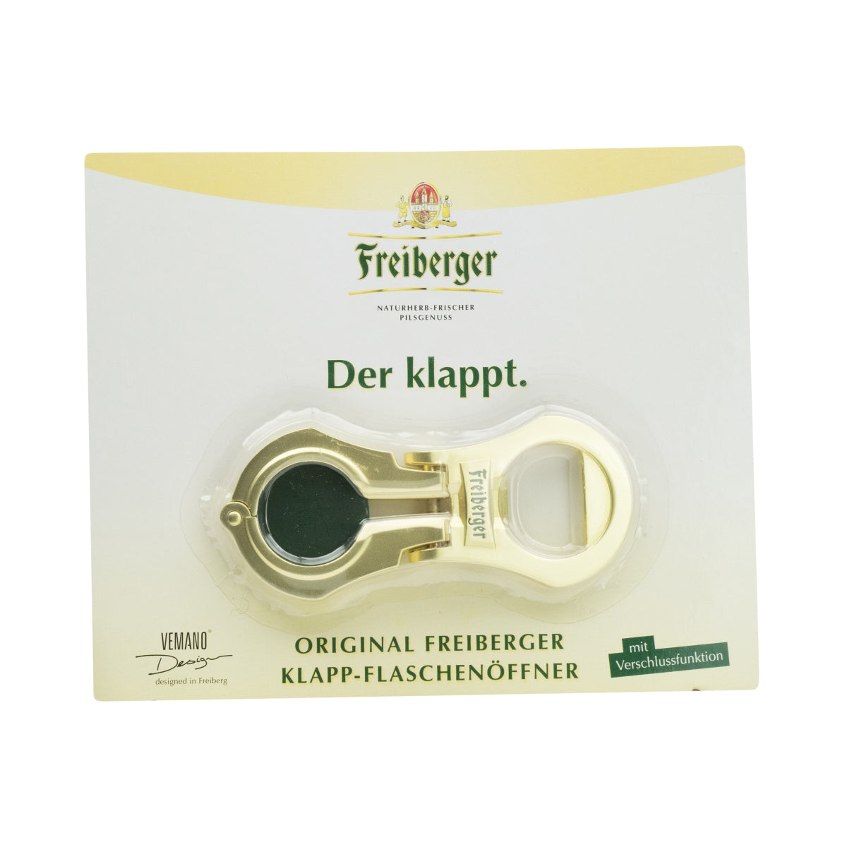 Freiberger beer bottle opener, cap lifter, lever opener, foldable, gold