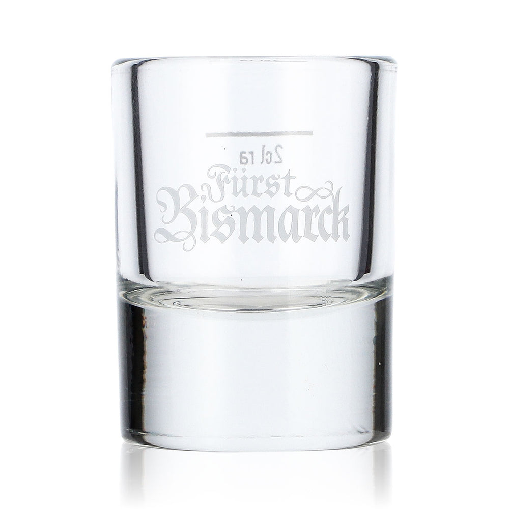 Prince Bismarck Korn Glass 2 cl, with a mustache design on the bottom of the glass; shot glass, schnapps glass