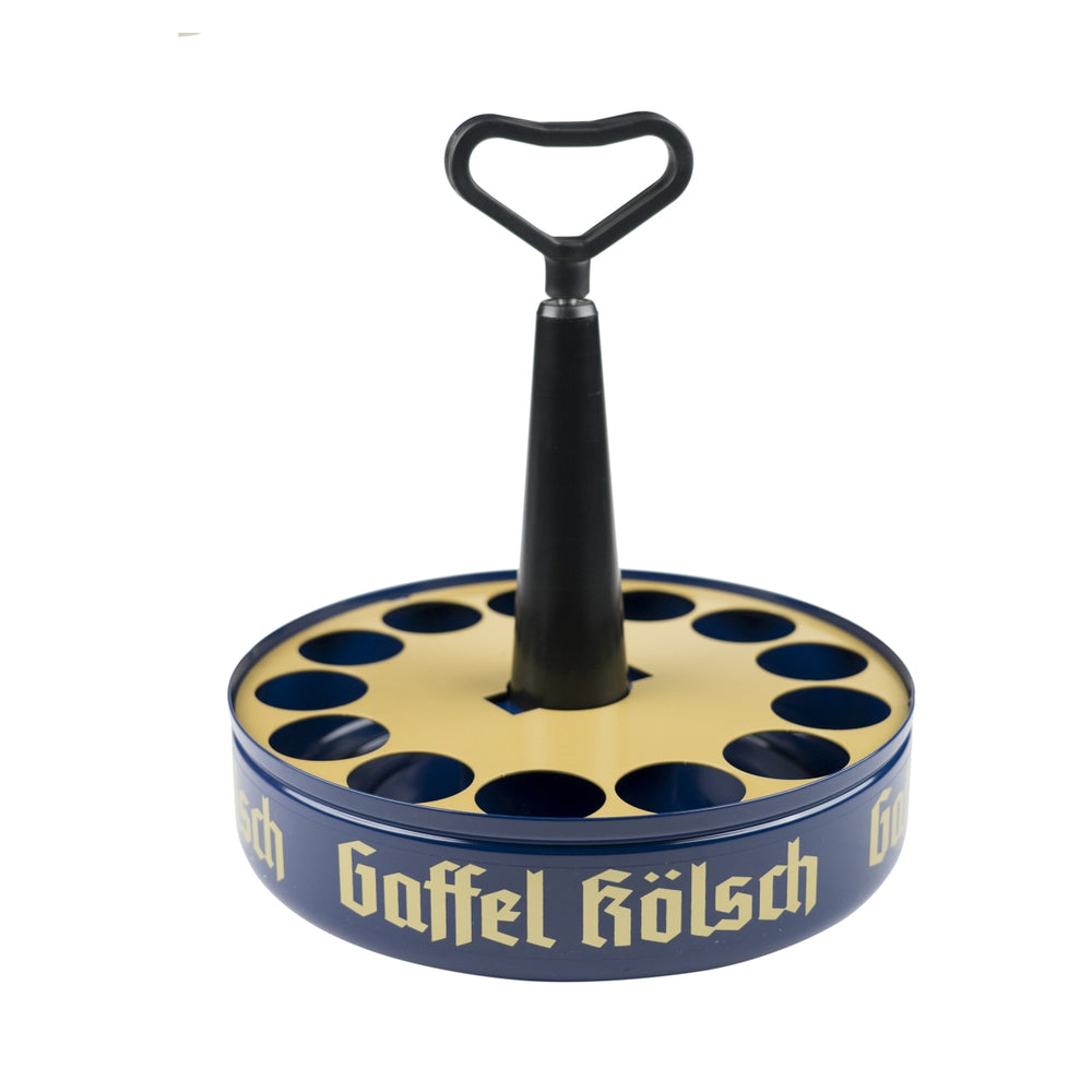 Gaffel Kölsch beer glass tower carrier with ring, large, for 11 glasses, Ø5.6cm, pub