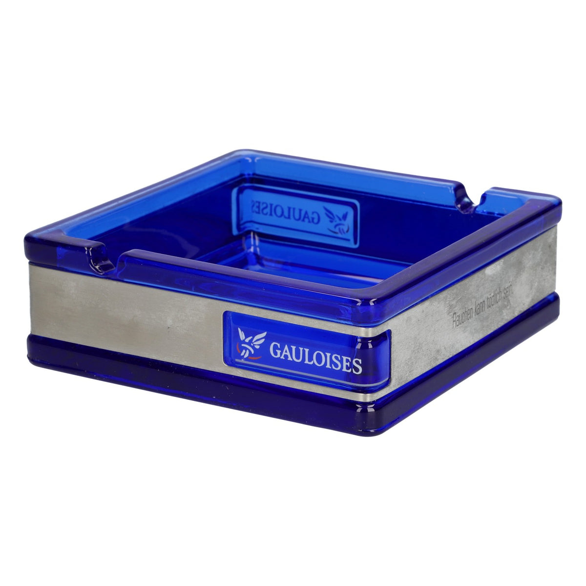 Gauloises cigarette ashtray blue glass 10x10cm glass ashtray smoker accessories – View 3