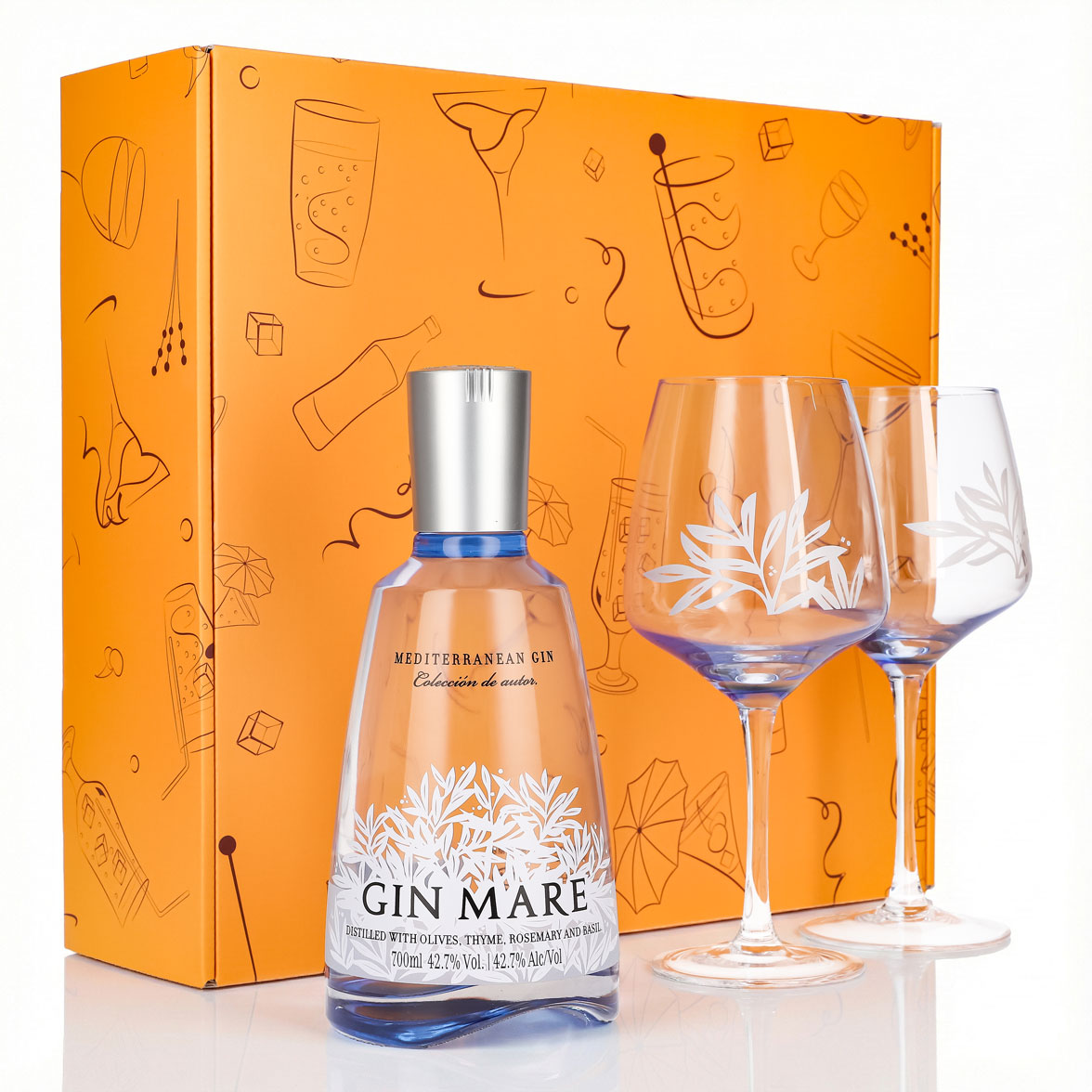 Gin Mare Gift Set 0.7L 42.7% + Balloon Glass Copa I Orange