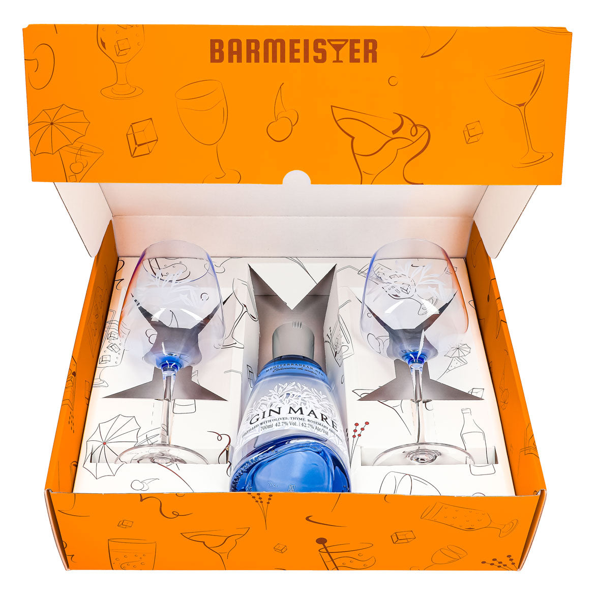Gin Mare Gift Set 0.7L 42.7% + Balloon Glass Copa I Orange – View 2