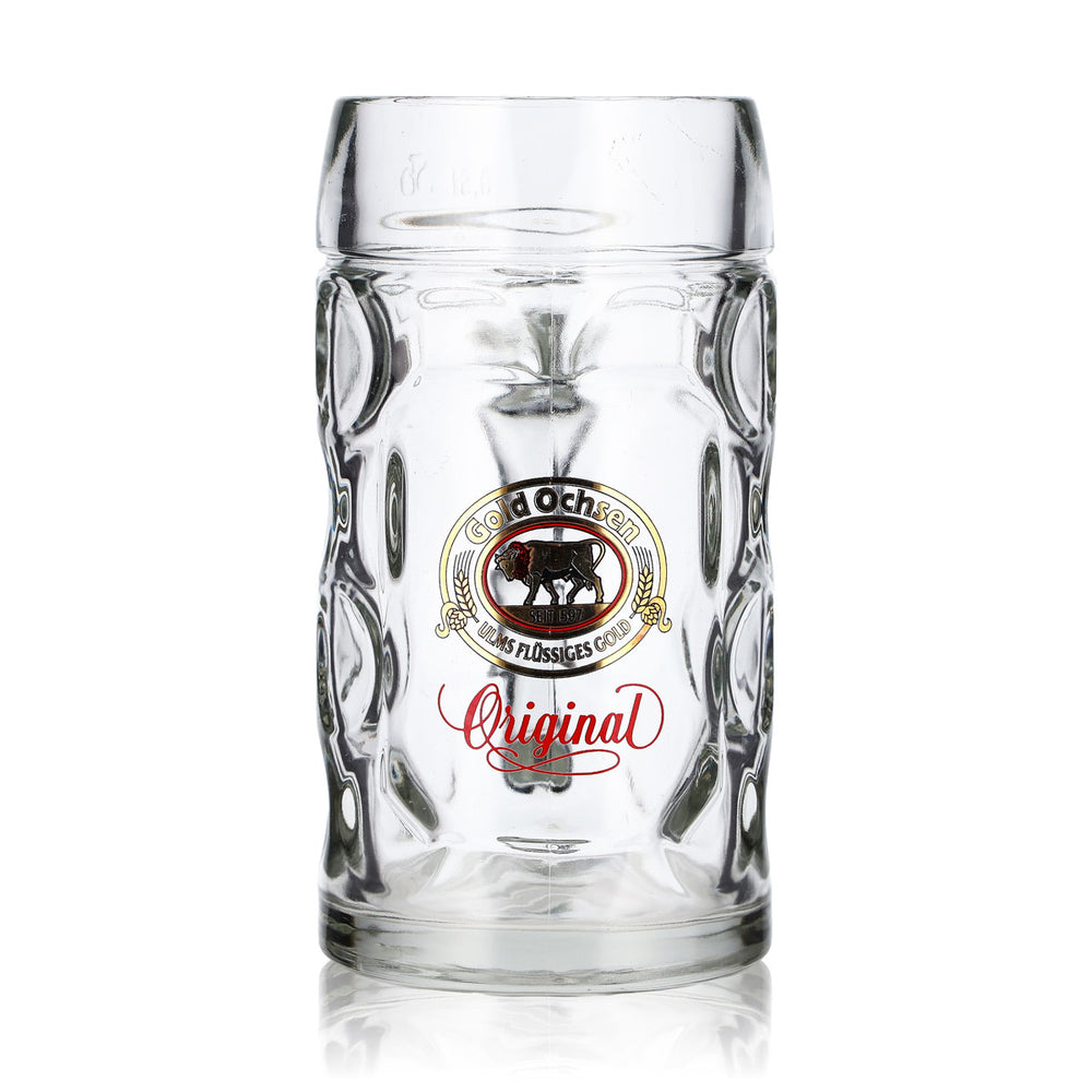 Gold Ochsen Beer Glass, 0.5-liter Mug with Golden Logo