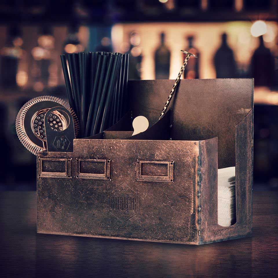 Goldberg Barcaddy Bar Organizer Bar Tool Copper Rust-Effect Embossed Vintage Club