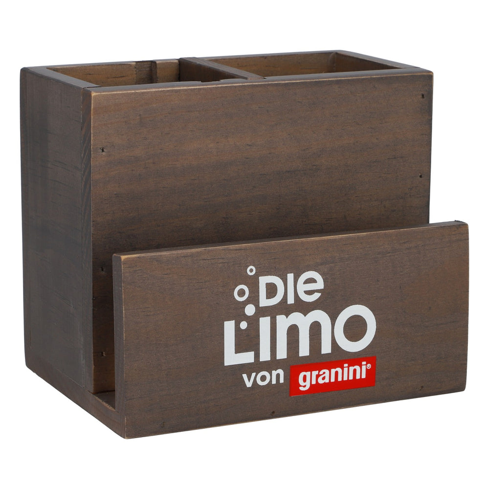 Granini soft drink table display card holder cutlery holder wood look