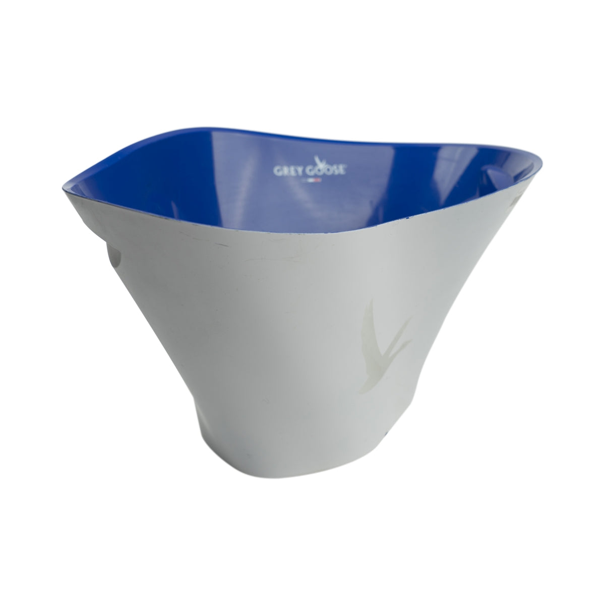 Grey Goose Vodka cooler, white and blue, magnum, used, ice box, bottles, ice cubes, bar ice – View 2
