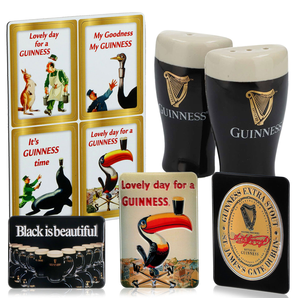Guinness Beer Kitchen Bundle Set of Fridge Magnets  Salt and Pepper Shakers