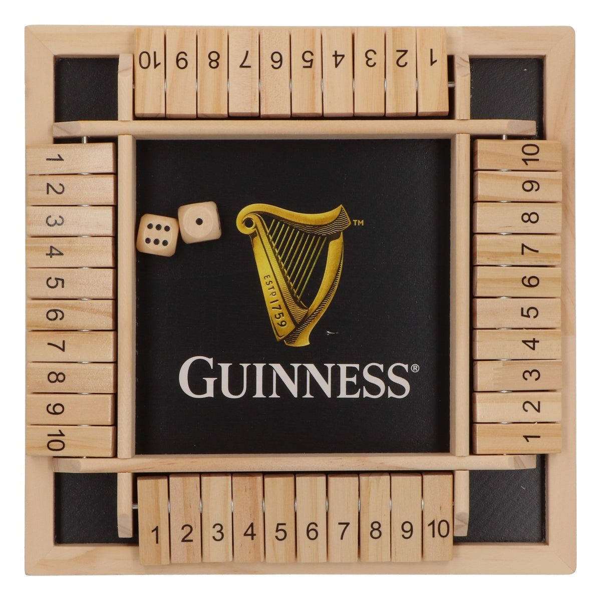 Guinness Beer Dice Game "Shut the Box" Wooden, New, Brown