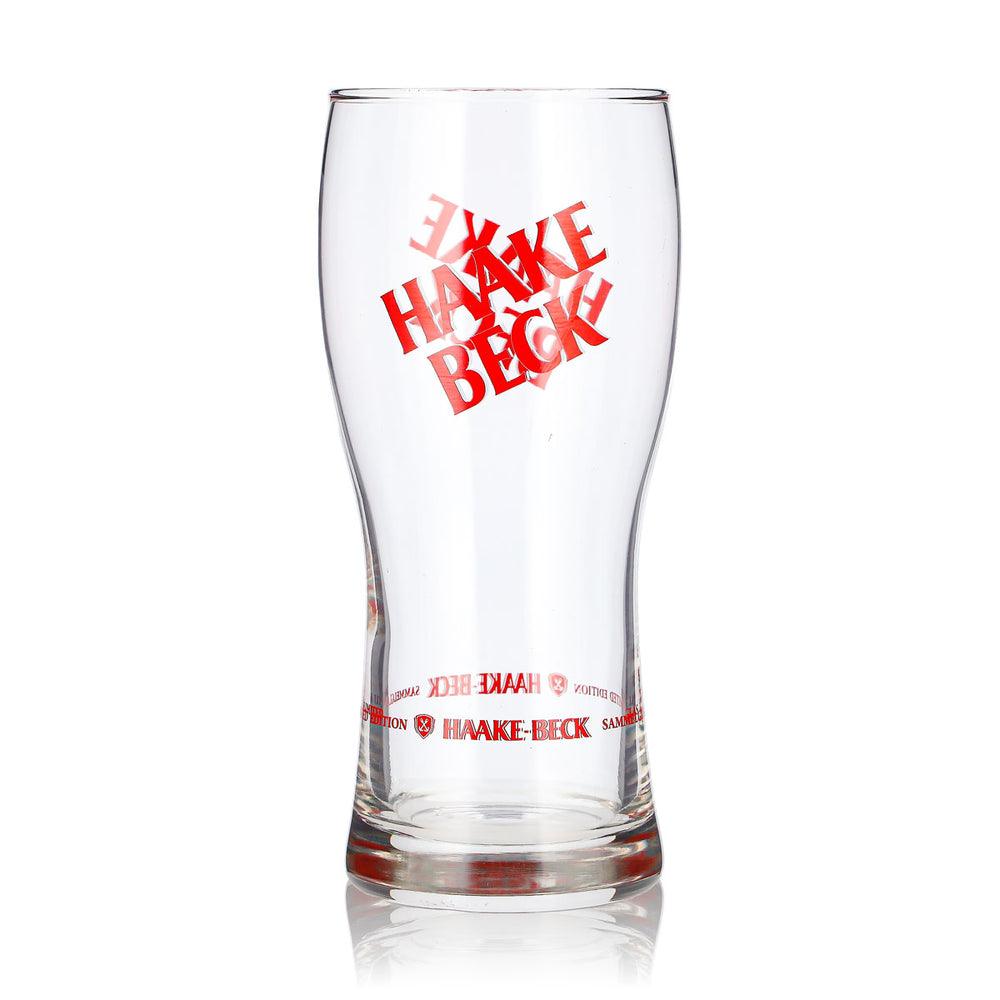 Haake Beck Beer Glass, 0.38 L, Red Logo, Collectible Glass, Limited Edition (2) Hacke