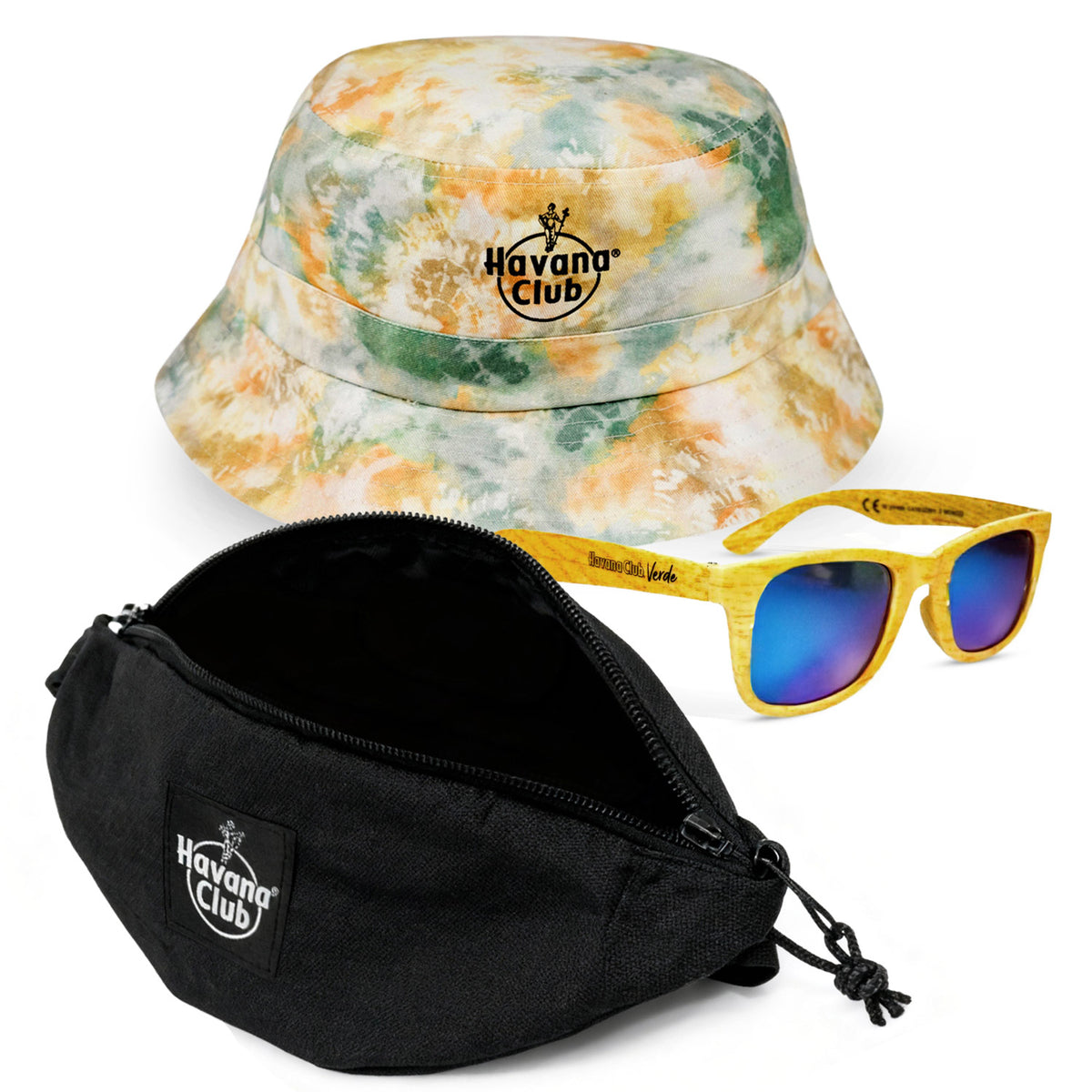 Havana Club Leisure Bundle Set consisting of sunglasses, bum bag, and fishing hat