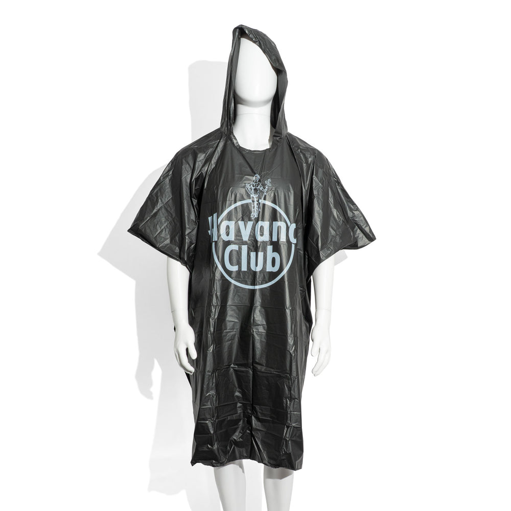 Havana Club Rum Rain Poncho Festival Rainwear Outdoor Hood Black