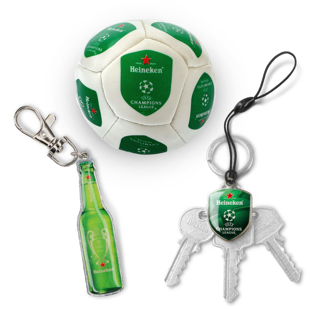 Heineken Beer Fan Bundle Set I consisting of 2x key rings, footbag opener
