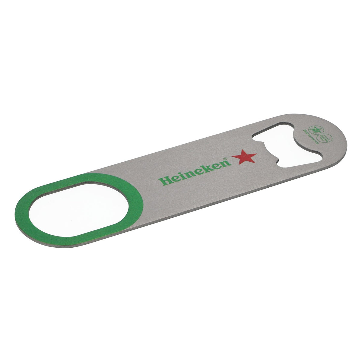 Heineken beer bottle opener, cap lifter, bar accessory, green, elongated opening – View 4