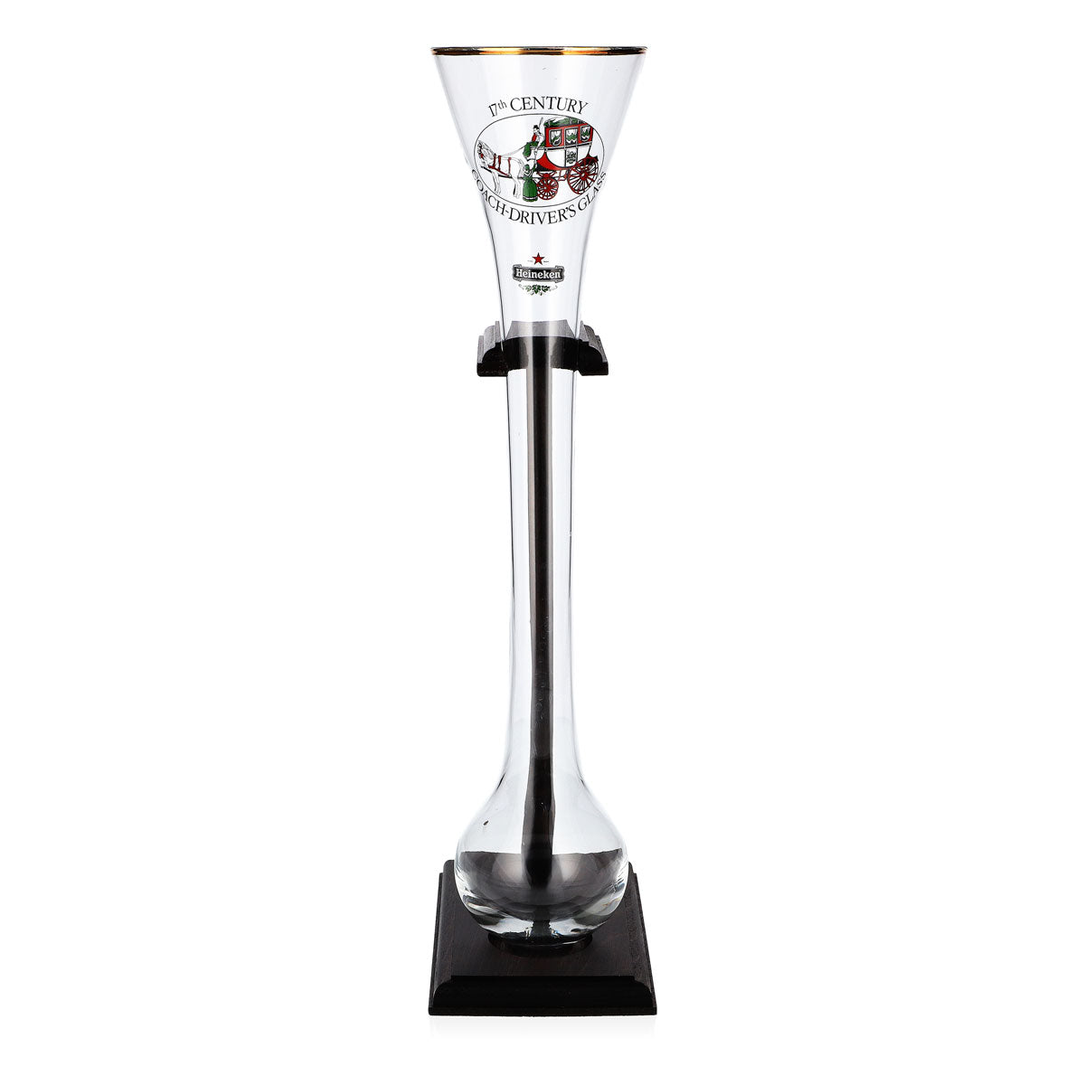Heineken Beer Glass, Goblet, 0.73 L, Hand-Blown with Wooden Stand, Decorative