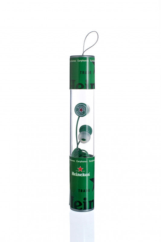 Heineken beer in-ear headphones in bottle cap can, green