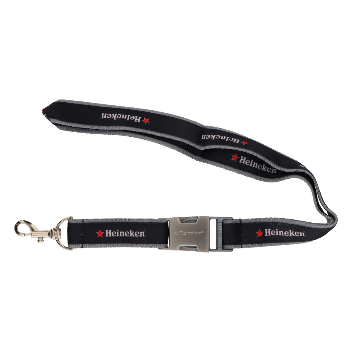 Heineken Beer Lanyard with Metal Buckle, Black/Gray, New, Blended Fabric