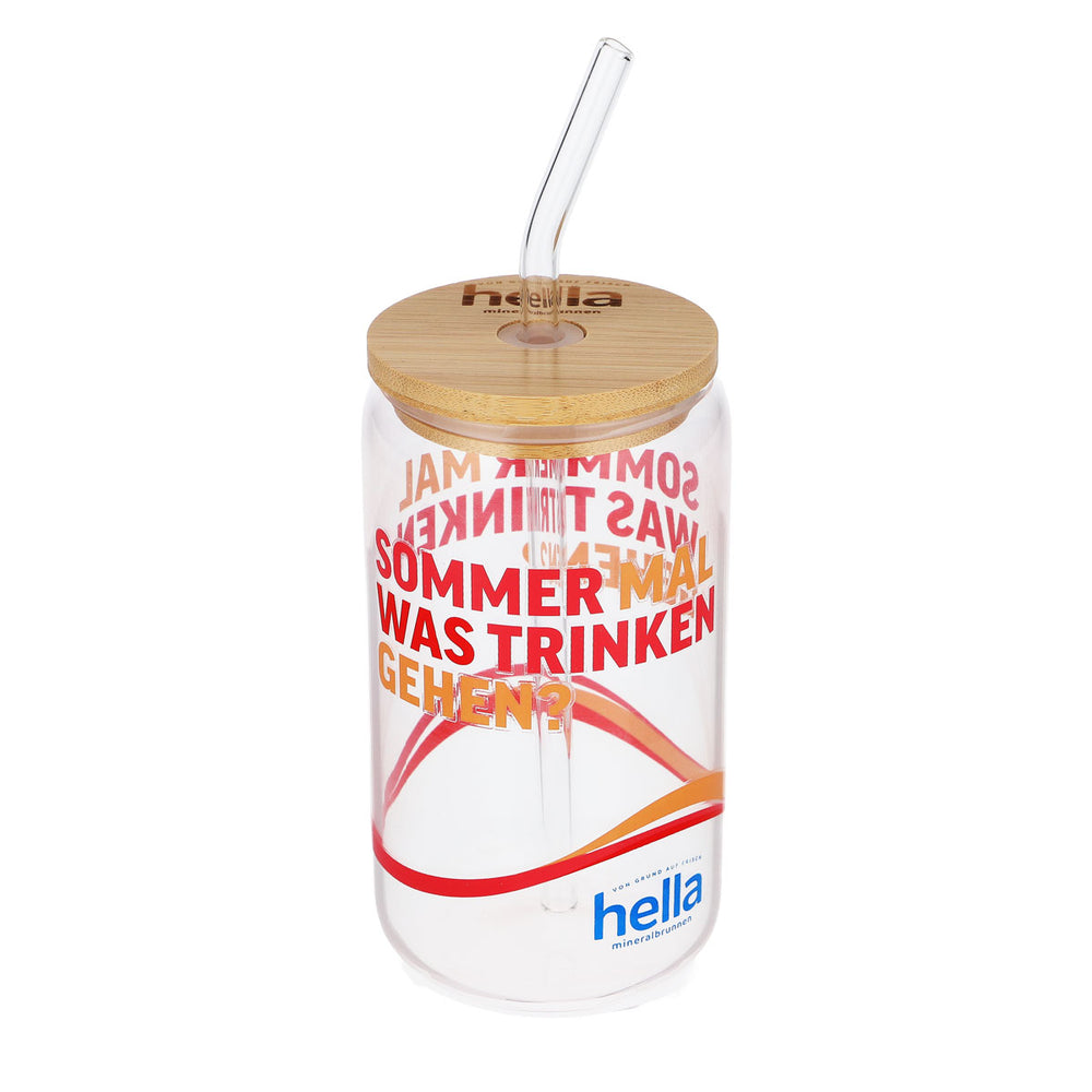 Hella water glass 0.49 l  Wooden lid Glass Straw Summer Going out for a drink?